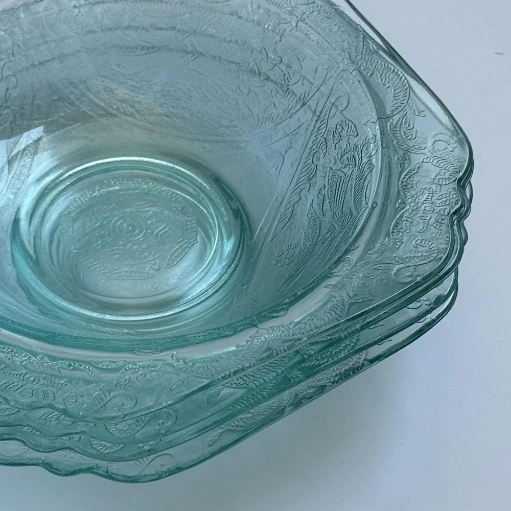 Vintage Depression Glass Recollection Madrid Teal Cereal Salad Bowl Set of‎ 4